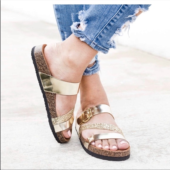 HOST PICK***LADIES ROSE GOLD GLITTER CORK SLIDES - Picture 3 of 3